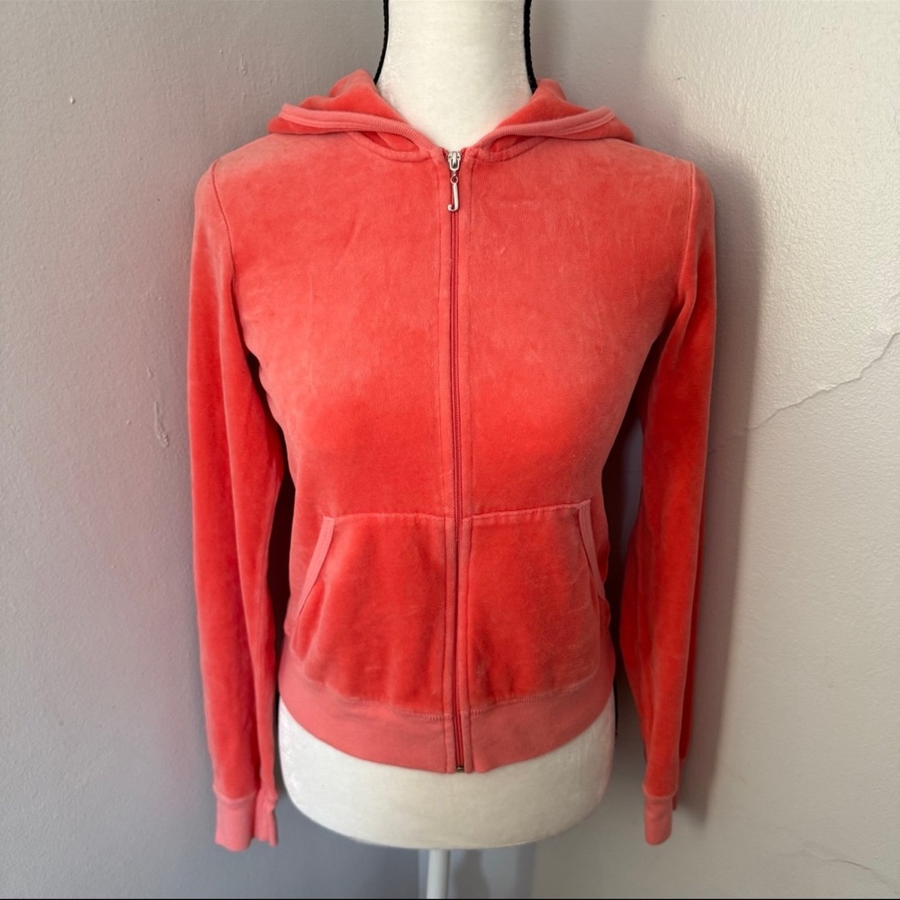 Juicy Couture Y2K Vintage Velour Zip Up Sweatshirt Hot Pink Coral Large